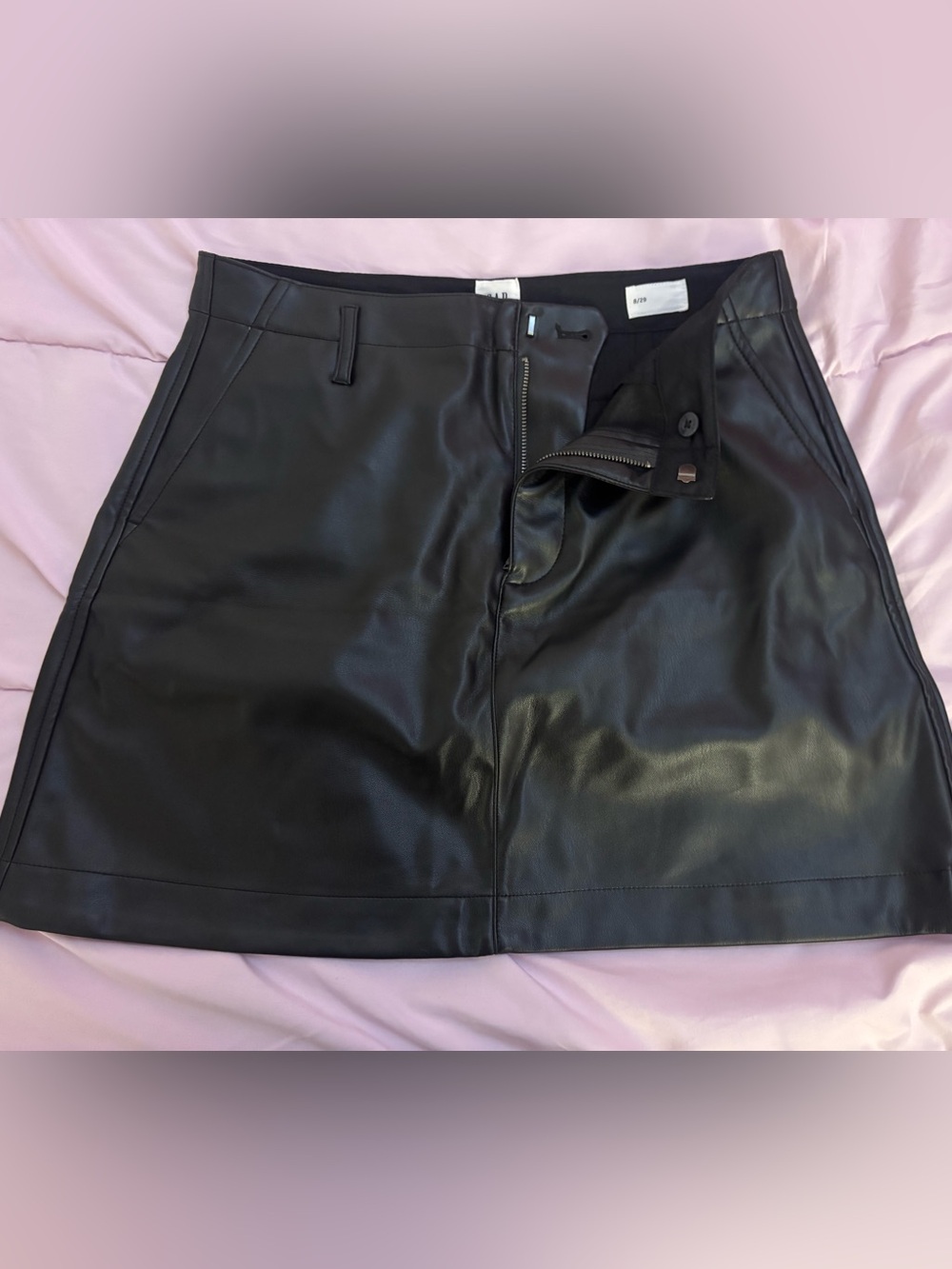 GAP Black Faux Leather A-Line Mini Skirt